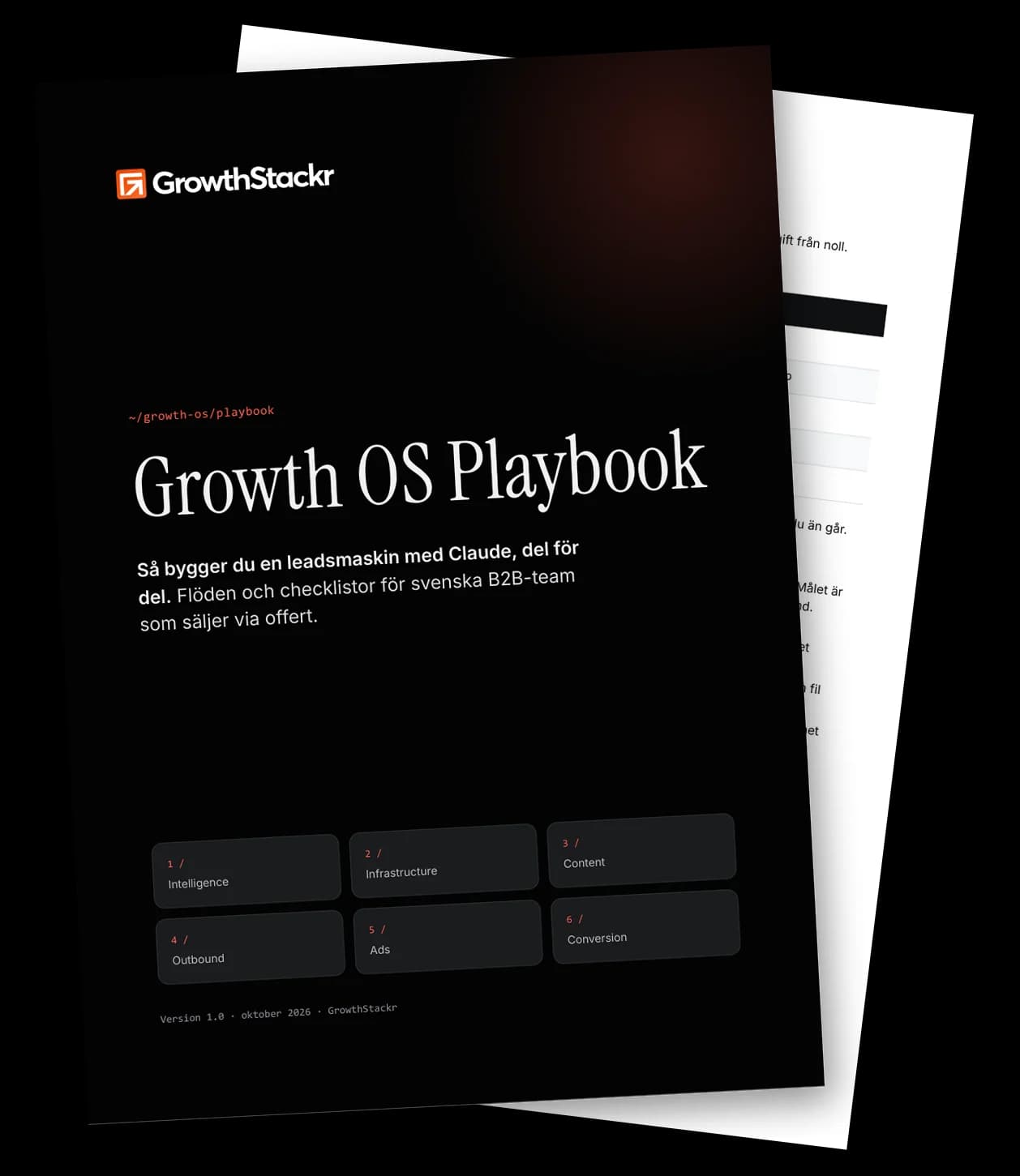 Omslaget till Growth OS Playbook med en inlaga bakom